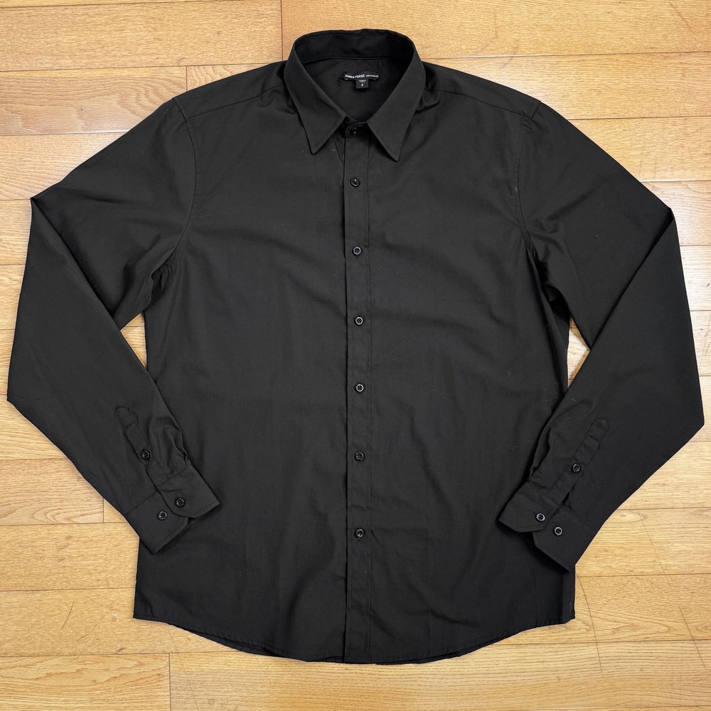 James Perse Los Angeles Black Button Down Shirt Size 2 M Made in Italy Mint